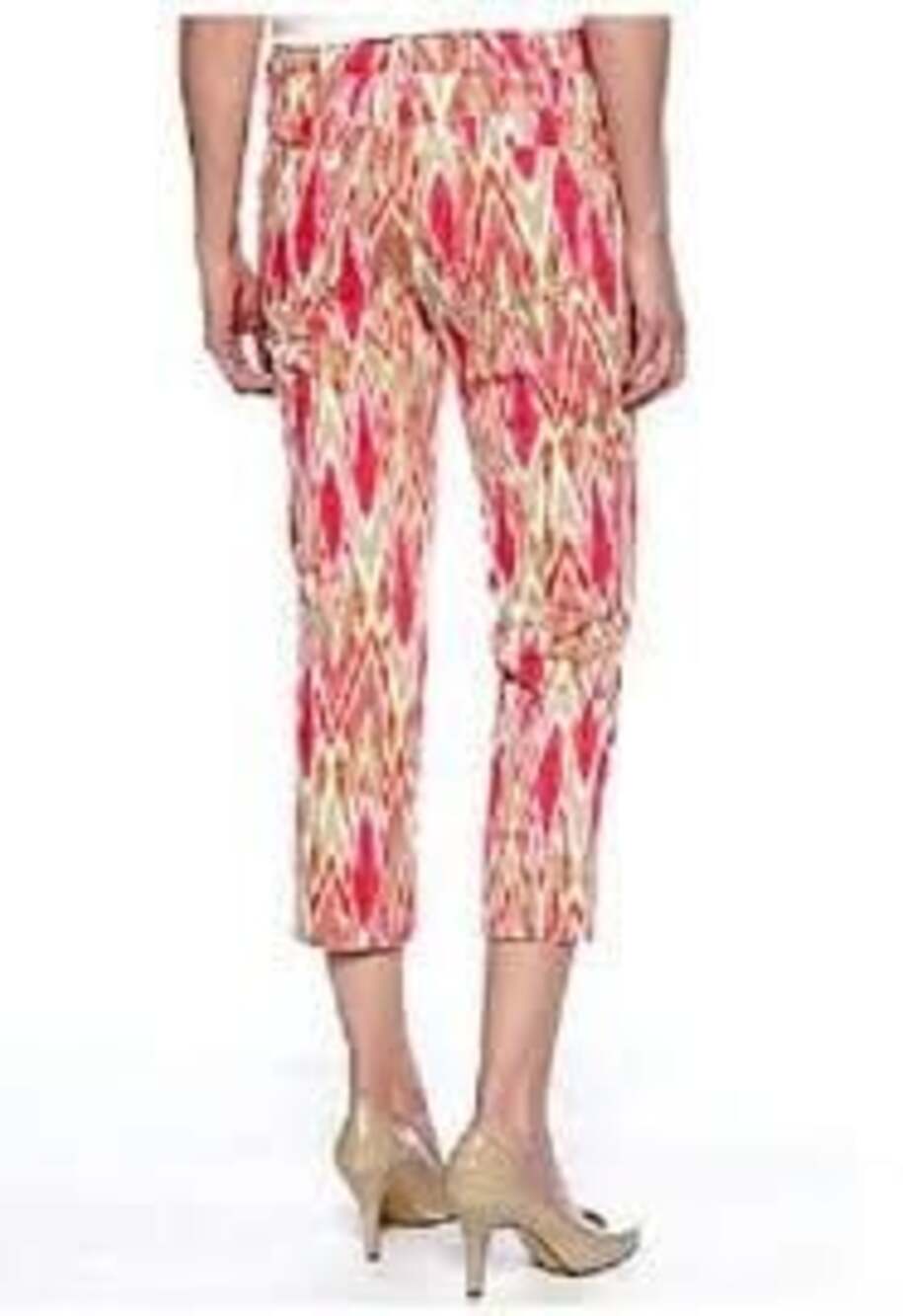 Jones New York Sport Petite Pink and Orange Ikat Print Stretch Cropped Capri Pan